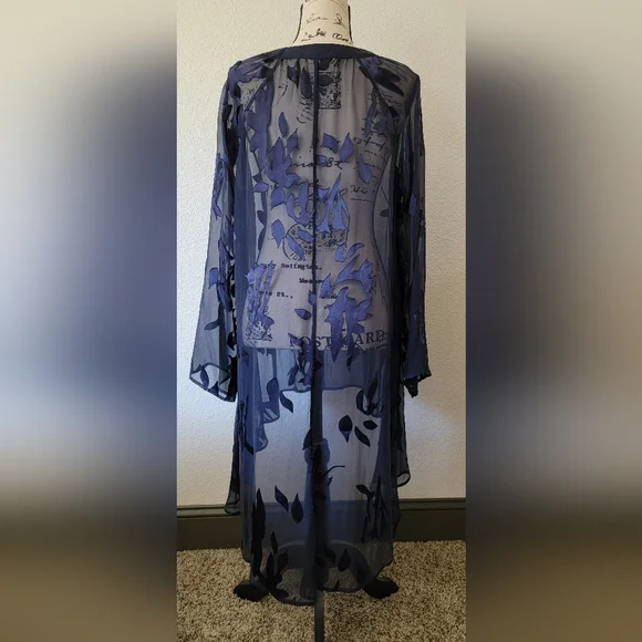 Soft Surroundings Silk Shirt Convertible Long Sheer Floral Flowy Boho Size XL - Picture 5 of 11